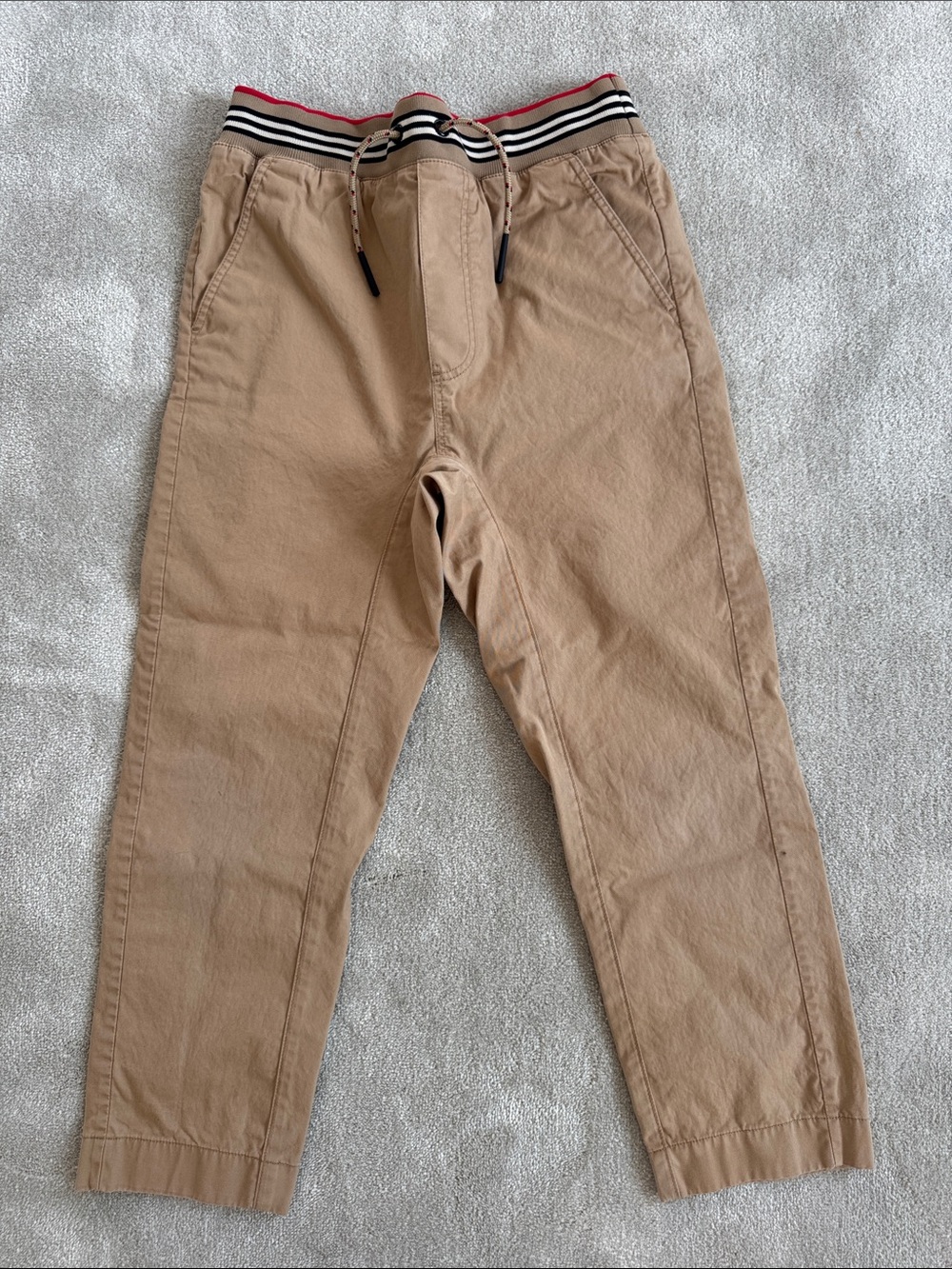 Burberry boys Tan Cotton Chinos with Striped Drawstring Waistband, size 8